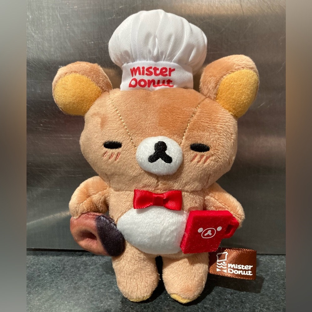 🍩☕️🐻👨‍🍳🎀 16.5cm Limited Edition Mister Donut San-X Rilakkuma Coffee Chef Plush